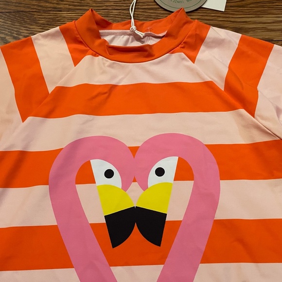 NWT Stella McCartney Orange Striped Flamingo Rash Guard Size 14 - Picture 3 of 12